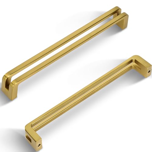 7-1/2 Inch(192mm) Hole Center Brushed Gold Zinc Alloy Solid Cabinet Pulls,Dresser Cabinet Handles Luxury Cabinet Pull Hardware for Bedroom, Kitchen 6 Pack 7600 - color: Brushed Gold, size: 7-1/2 Inch Hole Center