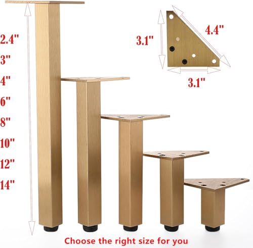 Geesatis 14" Adjustable Table Legs,Brushed Antique Gold Furniture Legs,4Pcs - color: Brushed Antique Gold, size: 14In