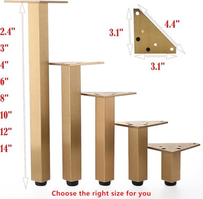 Geesatis 14" Adjustable Table Legs,Brushed Antique Gold Furniture Legs,4Pcs - color: Brushed Antique Gold, size: 14In