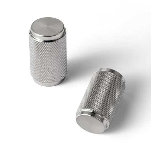 Goo-Ki 6 Pack Satin Nickel Knurled Cabinet Knobs – Textured Cylinder Drawer Pulls for Modern Kitchen Furniture, Dresser - color: Satin Nickel