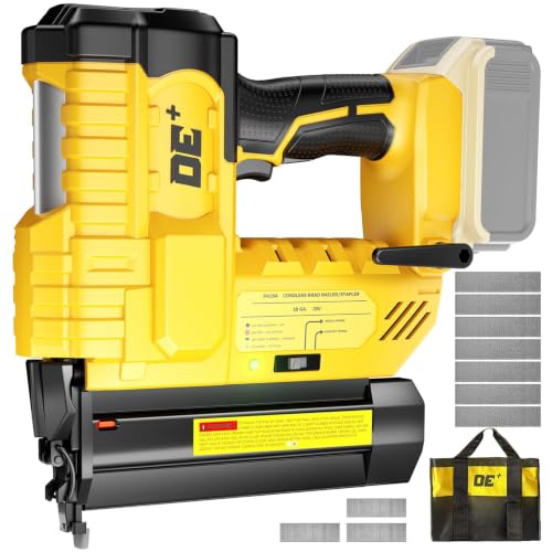 DeForce 18GA Cordless Brad Nailer, 2" Nail Gun for Dewalt 20V Max Battery, 2 IN 1 Electric Stapler, 2026 Upgraded Tool-Free Jam Release, 2 Modes, Adjustable Depth, 1000pcs Nails(No Battery), Yellow - color: Yellow
