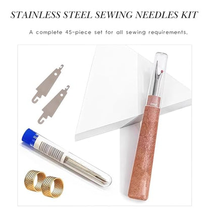 XwXwSeui Big Eye Steel Sewing Needles Kit, 45Pcs Sewing Kit with Wooden Sewing Case, Needle and Thread Kit, Stainless Steel Sewing Needles for Hand Sewing (45Pcs Kits #2 with Bag) - color: 45Pcs Kits #2 with Bag