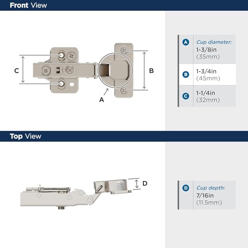 Amerock 1 Pair Full Overlay Soft-Closing Concealed Frameless Cabinet Hinge - size: Full Overlay Frameless