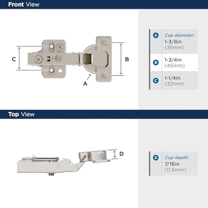 Amerock 1 Pair Full Overlay Soft-Closing Concealed Frameless Cabinet Hinge - size: Full Overlay Frameless