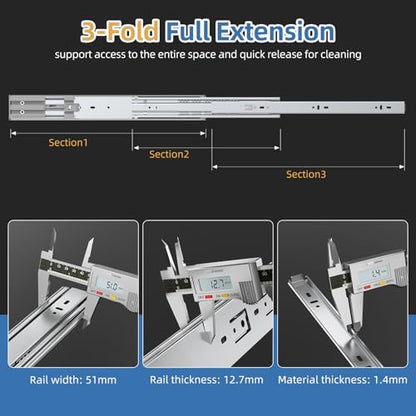 [165 LB Capacity] 1 Pair 22 Inch Soft Close Drawer Slides Side Mount - size: 22 Inch, style: Soft Close Without Lock