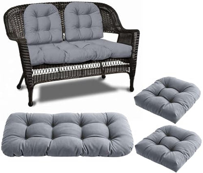 Wicker Chair Cushions 3 Piece Set, Waterproof Outdoor Cushion for Patio Furniture, Loveseat and U-Shaped Wicker Furniture Cushions, Grey - color: Grey