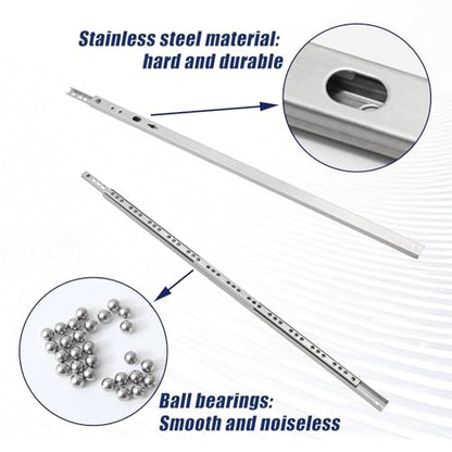 2Pcs 438mm/17.24" Silver Stainless Steel Drawer Slides (1 Pair) - size: 438mm/17.24"