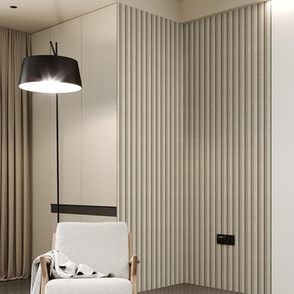 Beige Peel and Stick Slat Wall Panels,Wood Grain Paneling 118"x15.75" - color: Off-White
