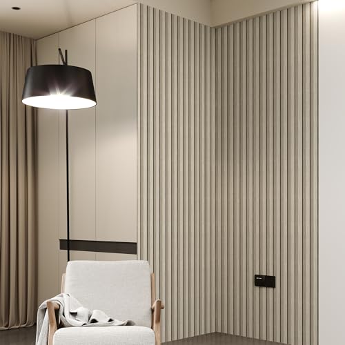 Beige Peel and Stick Slat Wall Panels,Wood Grain Paneling 118"x15.75" - color: Off-White