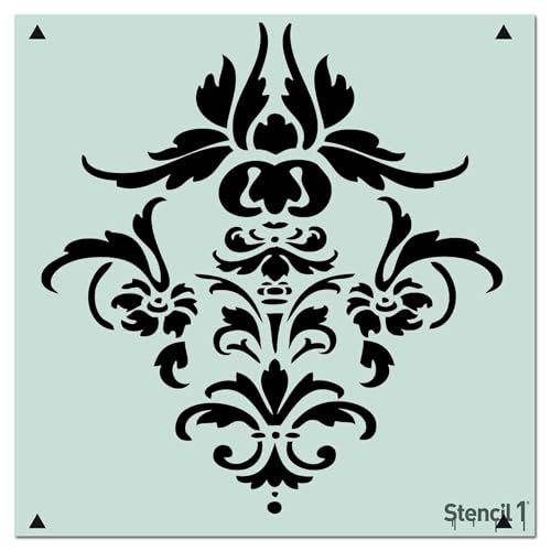 Stencil1 Damask Repeat Wallpaper Pattern Stencil - Reusable Stencils for Painting Walls, Fabric, Furniture, Crafts, Decor - Allover Effects - 11" x 11” - color: Damask Repeat Wallpaper Pattern Stencil
