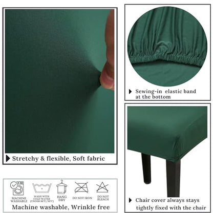 Stretch Chair Covers Slipcovers Set of 6 Dark Green Stretchable Dining Chair Slipcover Washable Removable for Kitchen,Hotel,Restaurant - color: Dark Green, size: 6