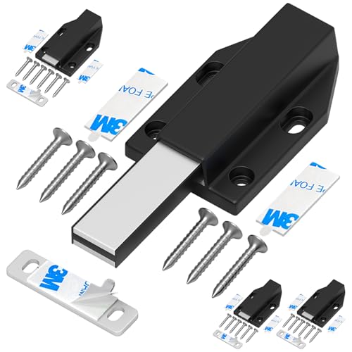 Magnetic Push Latch Without Nail Installation Tonitrui Heavy Duty Magnetic Touch Latches for Large Door Push Release Latch Kitchen Drawer Push Catch Press Out Latch (Black 4 Pack) - color: Black