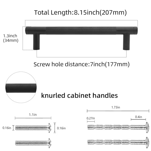 10 Pack 7 Inch Matte Black Kitchen Cabinet Handles - color: Matte Black, size: 7'' Hole Center(177mm)