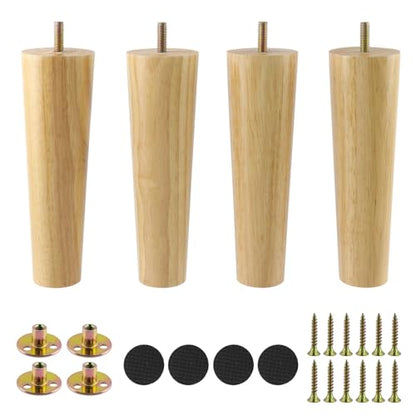 Geesatis 7 Inch Solid Wood Furniture Legs 4 Pack, Tapered, M8, Natural - color: Natural, size: 7inch