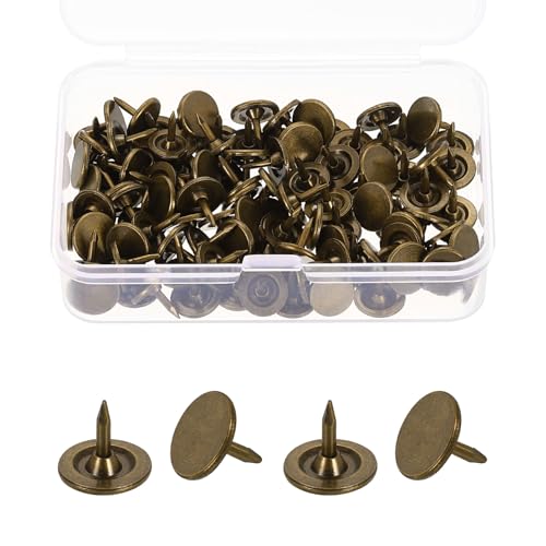 uxcell 100Pcs Upholstery Thumb Tacks, 3/8" x 5/16" Flat Head Upholstery Push Pins Decorative Nails for Wood Wall Furniture, Bronze - size: 3/8" x 5/16"
