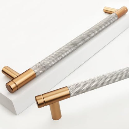 12 Pack 7 1/2 Inch 192 mm Bronze and Nickel Cabinet Handles Cabinet Pulls Aluminum Handles Knurled Drawer Pulls Oxidation Finish with Diamond Pattern 8.6" Length (7.5" Hole Center) - color: PBronze and Nickel, size: 7 1/2 Inch