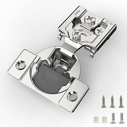FURNIWARE 10 Pieces Soft Closing Cabinet Hinges, 1/2 inch Overlay Cabinet Hardware Hinges Nickel Plated- 105 Degree - color: Satin Nickel - 10 Pack, size: 1/2 Inch