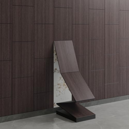Yutianli Acoustical Wood Wall Panels Peel and Stick 17-Piece 14.2" X 9.5" Faux Wood Slat Panel Artificial Smoked Wood Grain PVC Self-Adhesive Soundproof 3D Wall Panel Foam Wallpaper - color: Smoked