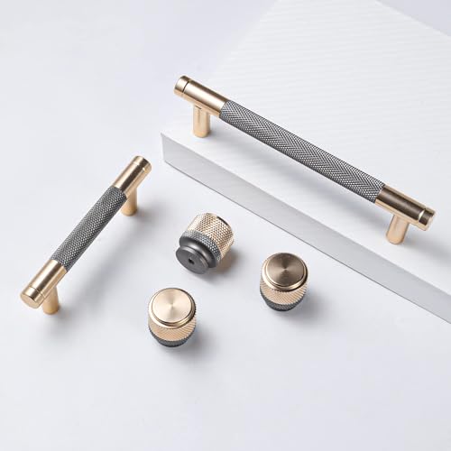 2 Pack 7 1/2 Inch 192mm Bar Cabinet Pulls Gold and Grey Knurled Handles for Brushed Gold Drawer Pulls Cupboard Aluminum Handles - color: Gold and Grey, size: 7 1/2 Inch
