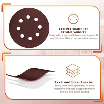 1500 Grit Sanding Discs Sandpaper, Jamiikury 5 Inch Orbital Sander Sandpaper Hook and Loop Sanding Pads Round Sand Paper - Pack of 100