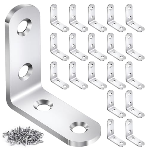 20PCS L Bracket Corner Brace, Stainless Steel L Brackets for Wood Shelves - color: Silver, size: 40x40MM