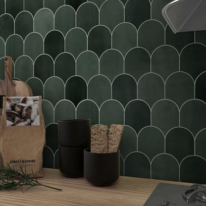 10-Sheet Fish Scale Peel and Stick Backsplash Tile, 11.4" x 10.9" Stone Composite Scallop Handmade Looks Self-Adhesive Wall Tiles for Kitchen Bathroom, Green Mixed - color: Green Mixed, size: Fish Scale