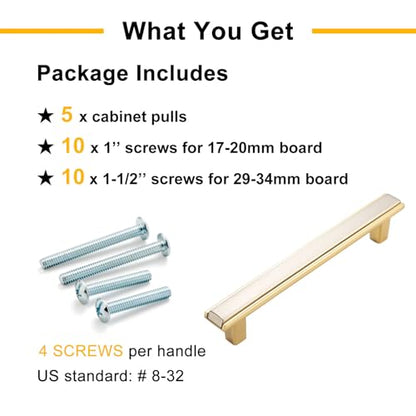 Nickel and Gold Cabinet Pulls Drawer Handles 6-1/4 Inch 5 Pack 2281 - color: Brushed Nickel & Gold, size: 6-1/4 In Hole Distance, style: 5 Pack