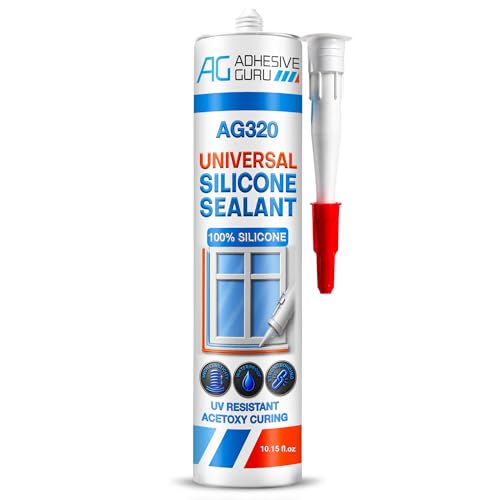 Adhesive Guru All Purpose Clear Silicone Sealant Waterproof 10.15 fl.oz, 100% Silicone Caulk, Weatherproof & Flexible Adhesive Sealant for Indoor and Outdoor Use, Transparent - 1 Pack - size: 1 Pack