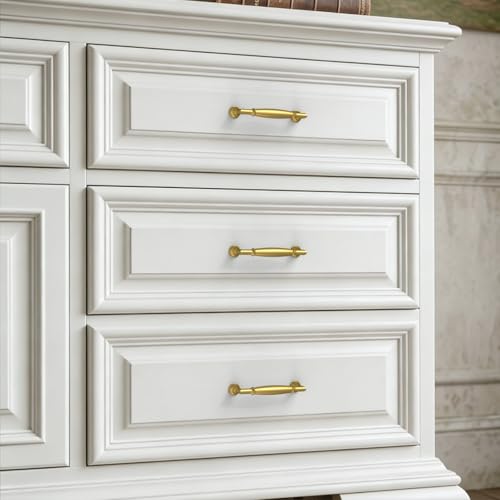 10 Pack Vibrant Brushed Moderne Brass Cabinet Pulls 4 Inch(102mm) Kitchen Cabinet Handles Solid Heavy Duty Drawer Pulls - color: Vibrant Brushed Moderne Brass, size: 4" Hole Center