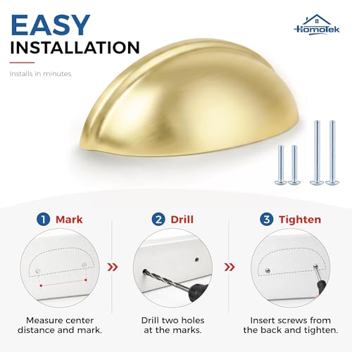 HOMOTEK 12 Pack 3 Inch Hole Centers Brushed Brass Drawer Bin Cup Pulls Dresser Pulls for Cabinets, Furniture Handles, Kitchen Cabinet Hardware - color: Brushed Brass, size: 12 Pack