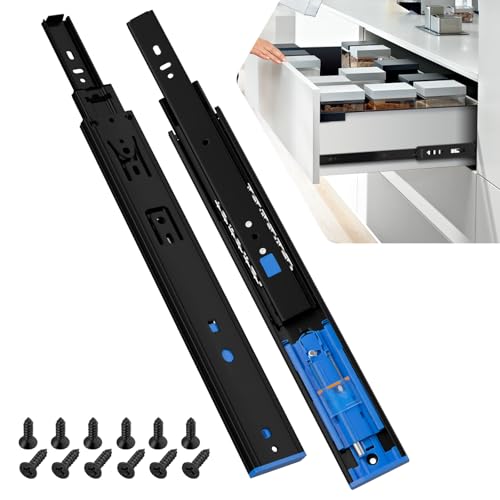 SHUHANG 10 Pair Push to Open Soft Close Drawer Slides 100 lb Load Capacity Side Mount Ball Bearing Rails Cabinet Dresser Glides Wardrobe Kitchen Trash Can Slider Runners Black(16 Inch) - color: (Soft Close & Push to Open)Black-10 pair, size: 16 Inch
