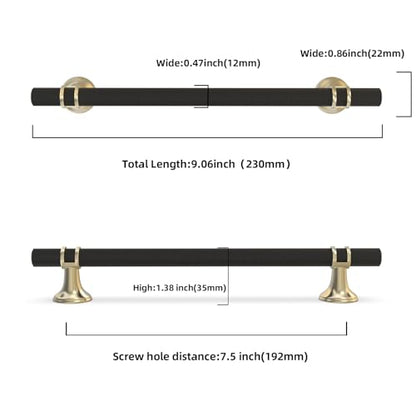 10 Pack 7-1/2 Inch Cabinet Pulls knurled Matte Black and Brushed Gold Kitchen Cabinet Handles Aluminum and Zinc Alloy Drawer Pulls Solid Cabinet Hardware - color: Black and Brushed Gold Knurled, size: 7-1/2'' Hole Center(192mm)