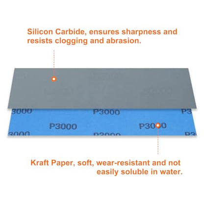 HARFINGTON 18pcs Sandpaper 3000 5000 7000 High Grit 9 x 3.6 Inch Silicon Carbide Abrasive Wet Dry Sanding Sheets for Wood Finishing, Metal Sanding, Automotive Polishing