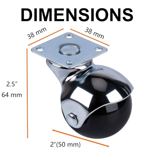 2 Inch Ball Casters Without Brake, Set of 4 Heavy Duty Swivel Plate((Chrome) - color: Chrome without Brakes