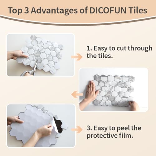 DICOFUN 1-Sheet White Hexagon Tile Peel and Stick Backsplash, Marble Look PVC Mixed Silver Metal Mosaic Tiles for Kitchen and Bathroom - color: White Marble + Silver Metal Chip, size: 1 Sheet, 12''x12''x0.12''