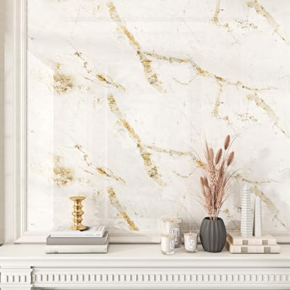 Wallercity Beige Marble Countertop Peel and Stick Glossy Marble Wallpaper - size: 15.8" x 78.7"