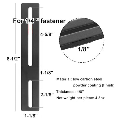 10 PCS Black Slotted Mending Plate, Flat Metal Bracket, 8" x 1-1/8" - size: 8" x 1-1/8"