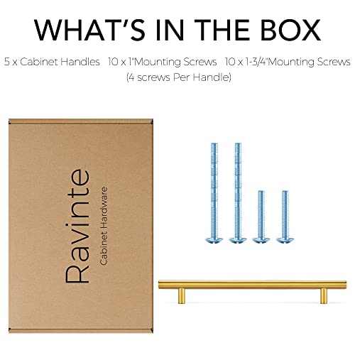 Ravinte Cabinet Pulls,10" Length,7-1/2" Hole Center,Brushed Brass,5 Pack - color: Brushed Brass
