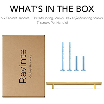 Ravinte Cabinet Pulls,10" Length,7-1/2" Hole Center,Brushed Brass,5 Pack - color: Brushed Brass