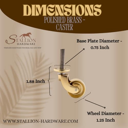Polish Brass Caster Wheels 1 1/4 Inch Wheel Diameter Heavy-Duty Furniture Casters, Set of 4