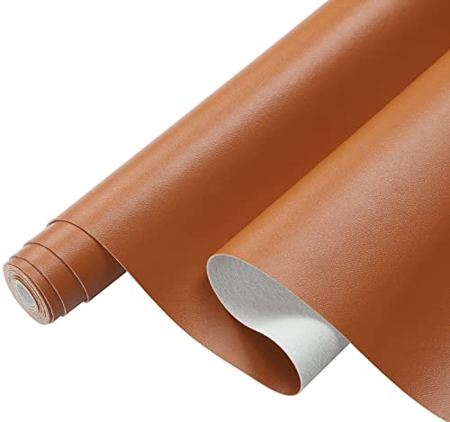 Picheng Smooth Faux Leather Sheets: 13.8"X53" Solid Soft Faux Leather Roll - color: Brown