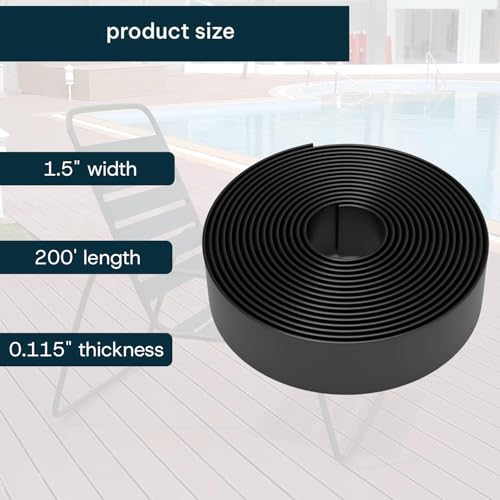 KOMORAX 200ft Long 1.5" Wide Vinyl Chair Strapping. Repair & Replacement Matte Finish.for Patio Outdoor Lawn Garden Durable Attractive (Black) - color: Black