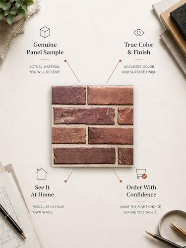 Sample 3D Faux Brick Wall Panel, 10" x 10", Material & Finish Preview - color: Red, size: Sample