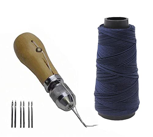 JC Performance Leather Sewing Awl Quick Stitch Repair Tool Set Heavy Duty Thread (Standard, Navy Blue) - color: Navy Blue, size: Standard