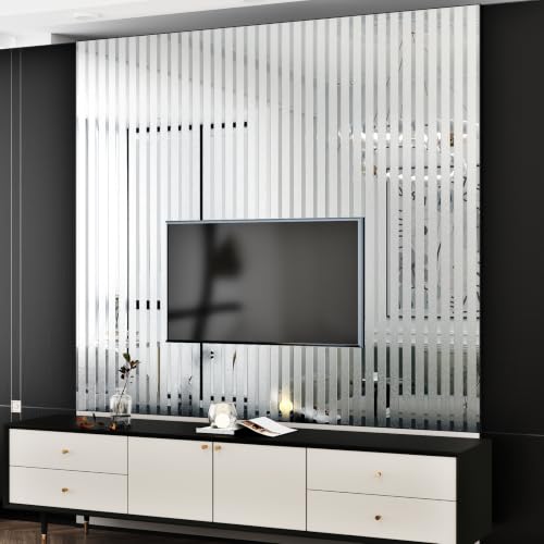 Silver Mirror Stripe Peel and Stick Wall Panel Soundproof 12×118" - color: Silver, size: 11.8" x 118"