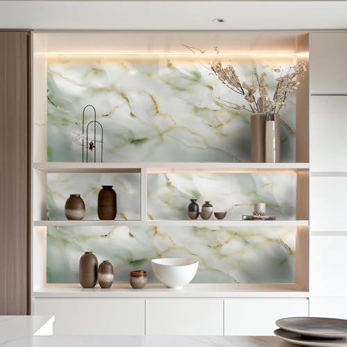 Marble Wallpaper Peel and Stick Self Adhesive Contact Paper Waterproof Vinyl Wrap Cover Furniture Sticker for Kitchen Countertops Cabinets Table Desk 39.37 x 23.62 in (Light Green) - color: Green