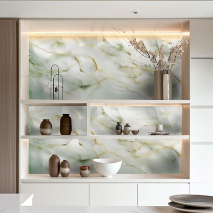 Marble Wallpaper Peel and Stick Self Adhesive Contact Paper Waterproof Vinyl Wrap Cover Furniture Sticker for Kitchen Countertops Cabinets Table Desk 39.37 x 23.62 in (Light Green) - color: Green