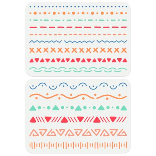 2Pcs Decorative Dot Line Stencils for Painting, Reusable Dotted Line Stencil Drawing Templates, Symbol Border DIY Craft Paint Templates for Wall Home Decor Wood Burning Canvas Journal Card - style: Dot Line
