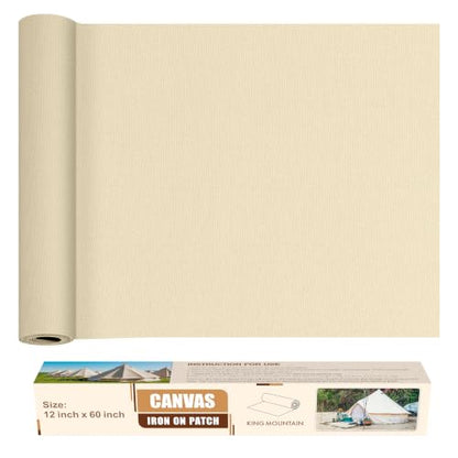 KING MOUNTAIN Canvas Iron on Patch,12"×60",Waterproof 100% Cotton Fabric Repair Patch,Used for Various Sofa,Tent,Clothes,Seats,Suitcases（Beige） - color: Beige, size: Canvas-12x60