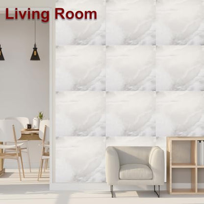 HARFINGTON 15pcs Peel and Stick Marble Tiles, Waterproof Wall Panel Backsplash, 12"x12" PVC Peel and Stick Shower Tiles for Bathroom, Kitchen, Living, Silver Gray Design - style: Silver Gray